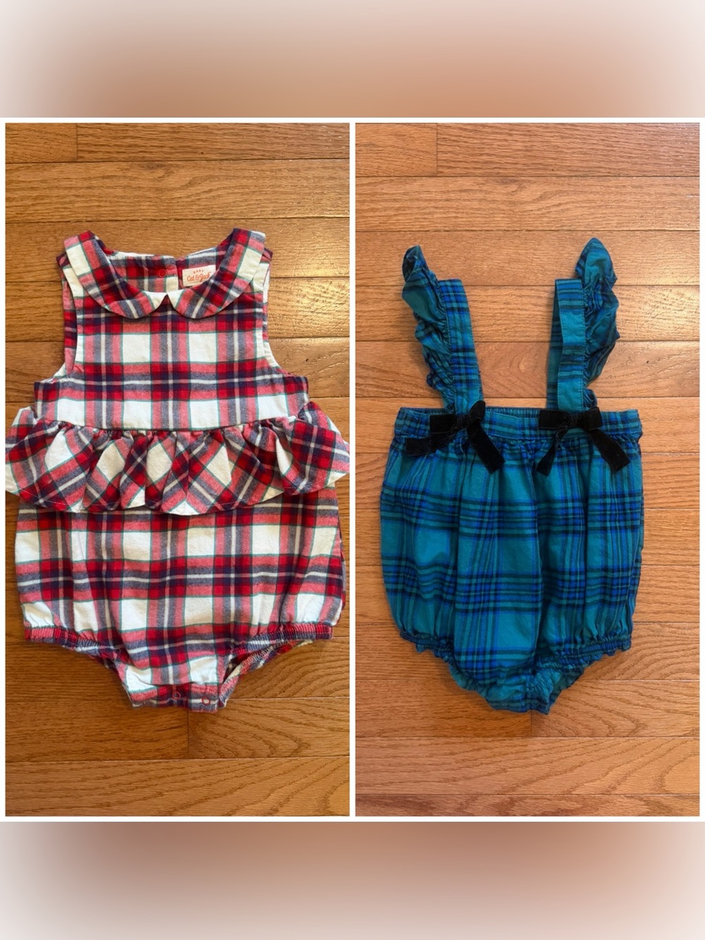 Cat & Jack Holiday Plaid Bubble Romper Bundle 18 Months